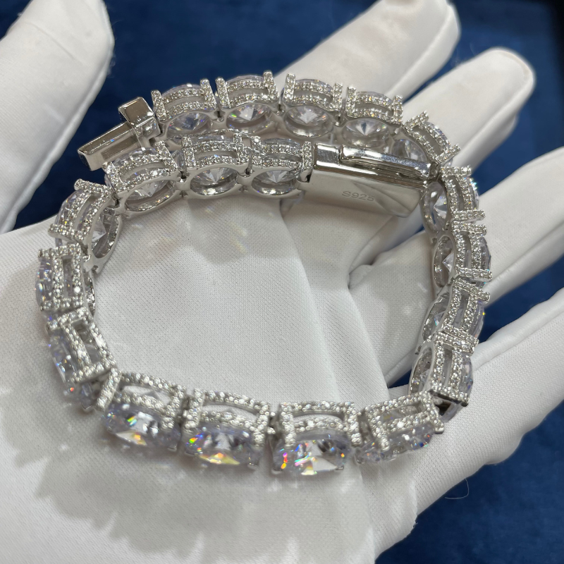 10mm Moissanite Side with Diamond Design Tennis Bracelet