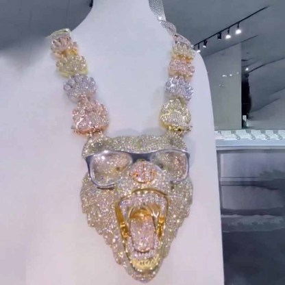 3-D S925 Moissanite Diamond Wearing Glasses Bear Pendant Set