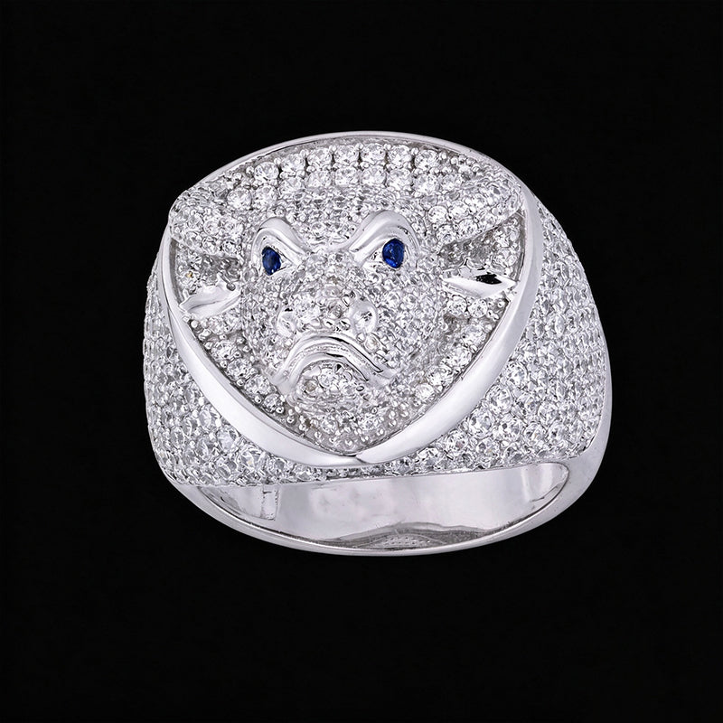 Moissanite Animal Bullhead Signet Hip Hop Ring