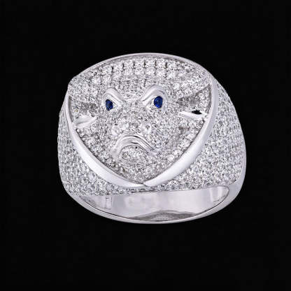 Moissanite Animal Bullhead Signet Hip Hop Ring