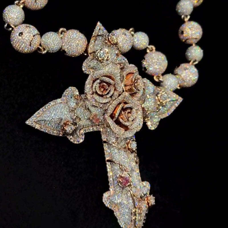 Moissanite Roses Around the Cross Pendant Set