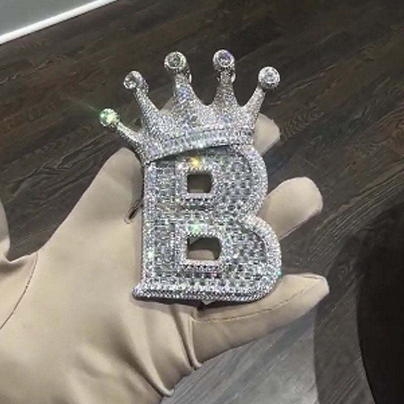 Moissanite Diamond Crown Buckle Letter "B" Pendant