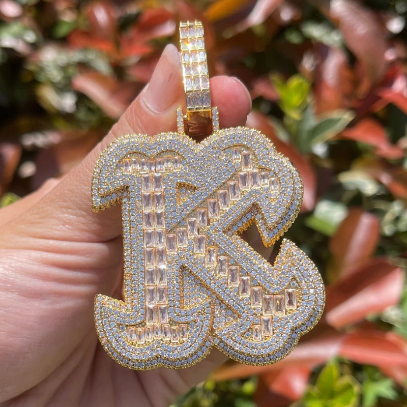 Moissanite Hip Hop Fish Tail Letter Pendant