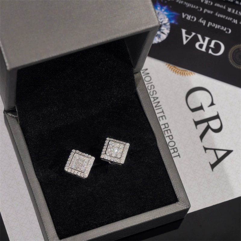 S925 Moissanite Hip Hop Square Earrings
