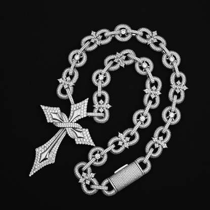 18mm Moissanite Hip-Hop Cross Set Cuban Chain