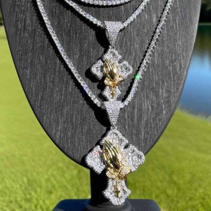 Moissanite Two-Color Cross HipHop Pendant