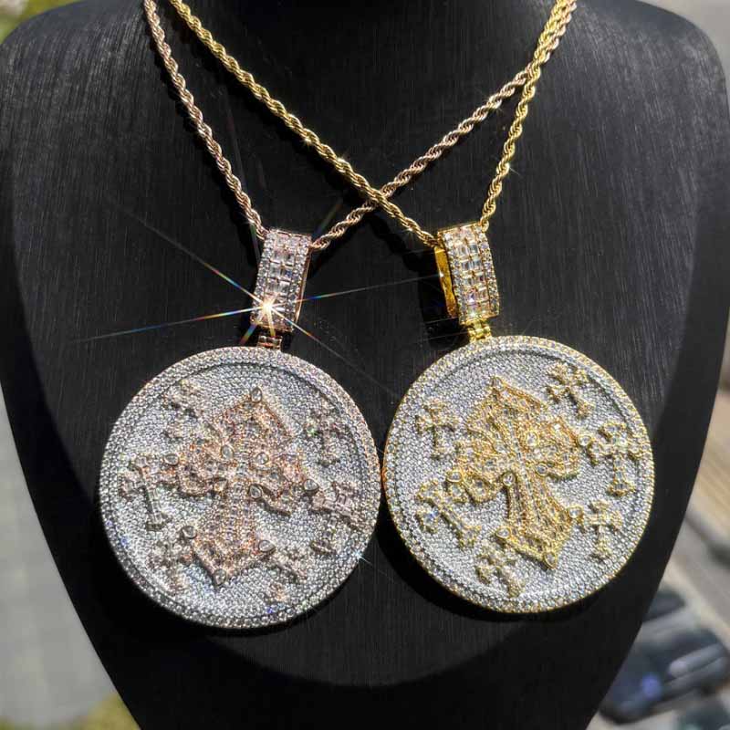 Moissanite Hip Hop Cross Medal Pendant Chain Set