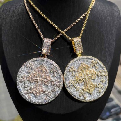 Moissanite Hip Hop Cross Medal Pendant Chain Set