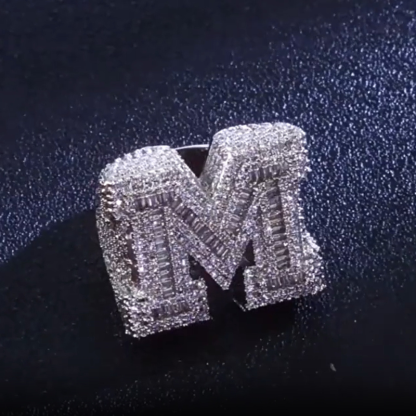Moissanite Hip Hop M Letter Baguette Ring