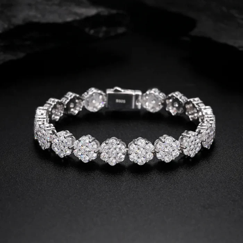 8mm Moissanite Hip Hop Floral Bracelet