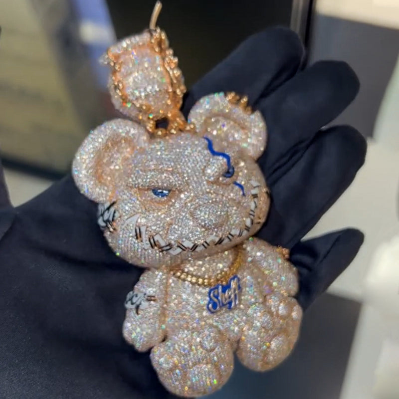 Moissanite Domineering Sheff Letters Cuban Chain Mr. Bear Pendant