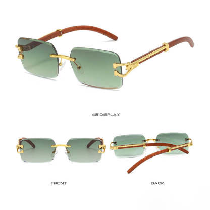 New Frameless Square Metal Leopard Design Frame Sunglasses