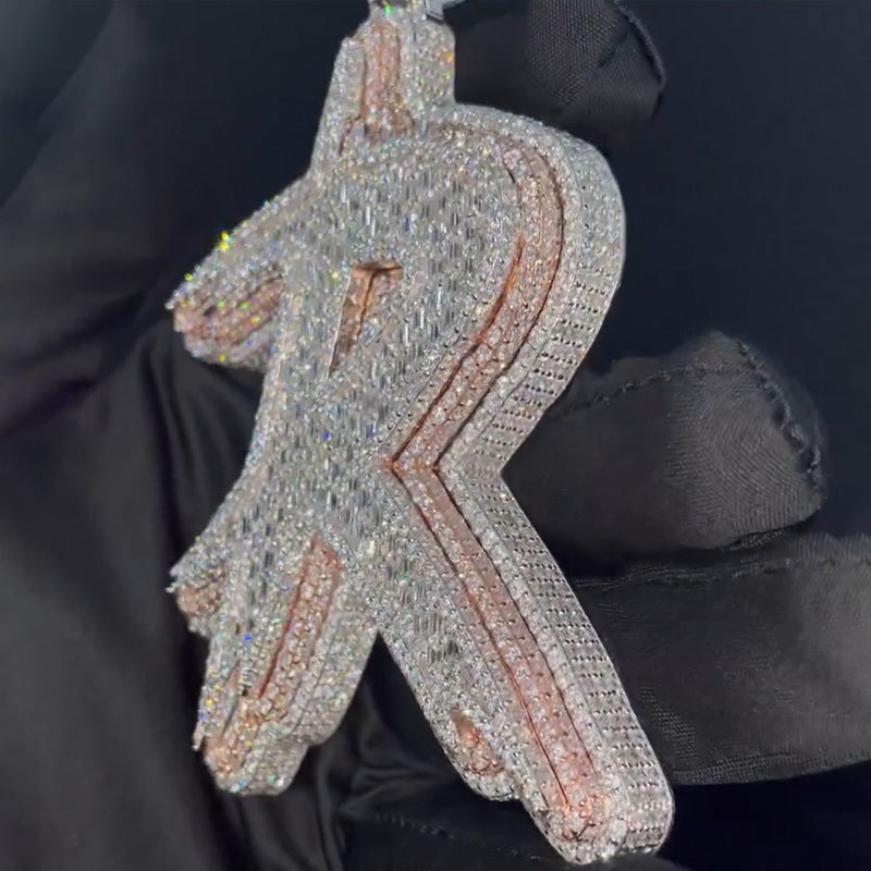 Moissanite R Letter Baguette Pendant