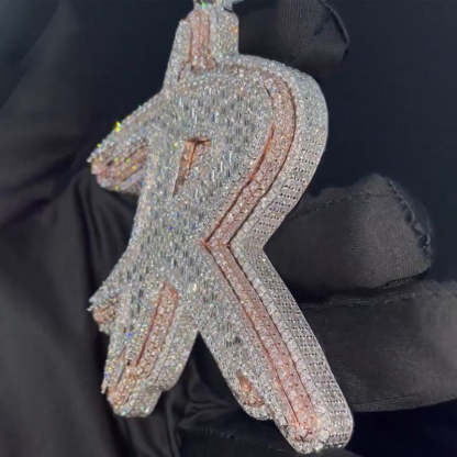 Moissanite R Letter Baguette Pendant