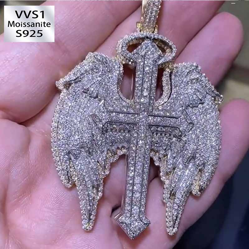 （In Stock）S925 Moissanite Cross Wings Pendant