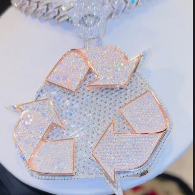 S925 Moissanite Recycling Symbol Pendant