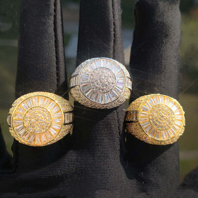 Moissanite Hip Hop Round Baguette Ring