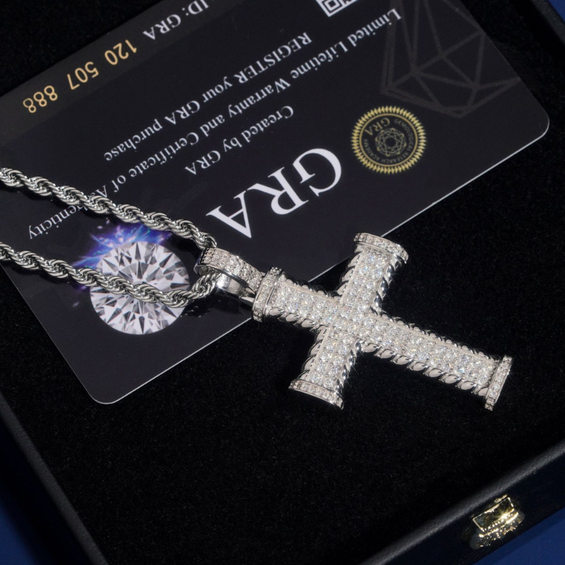 S925 Silver Moissanite Punk Cross Pendant