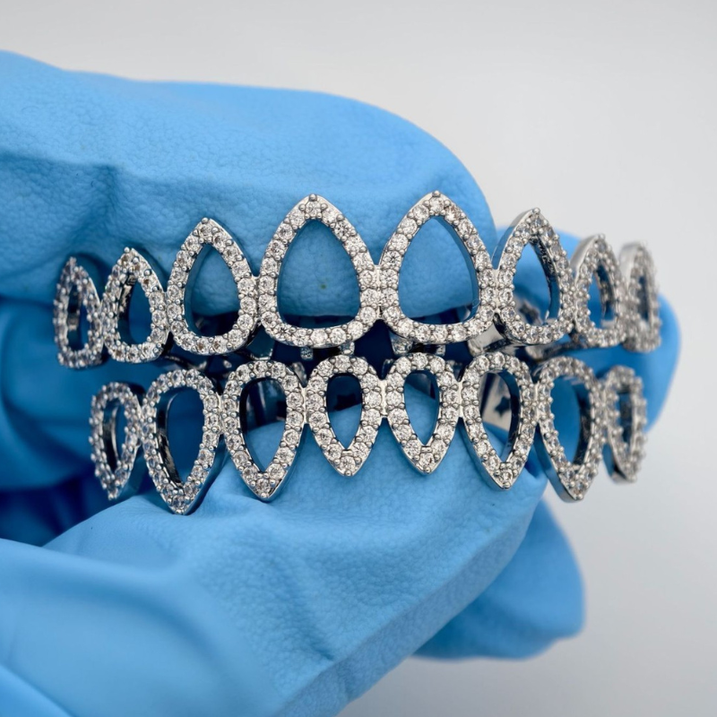 Moissanite Hip Hop Water Drop Hollow Diamond Grillz