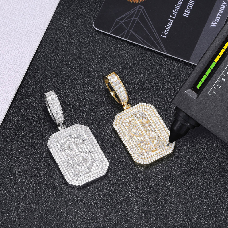 Moissanite Hip Hop Dollar Rectangular Pendant