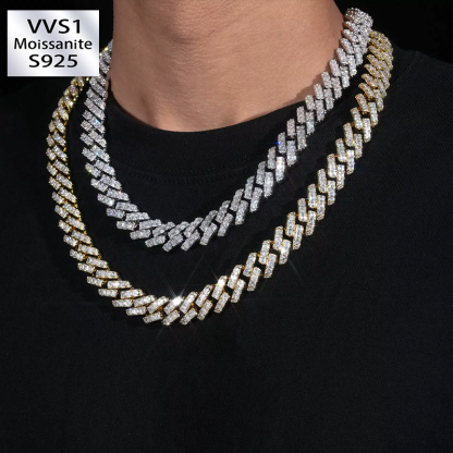 15mm S925 Moissanite Pagoda-Cut Cuban Chain