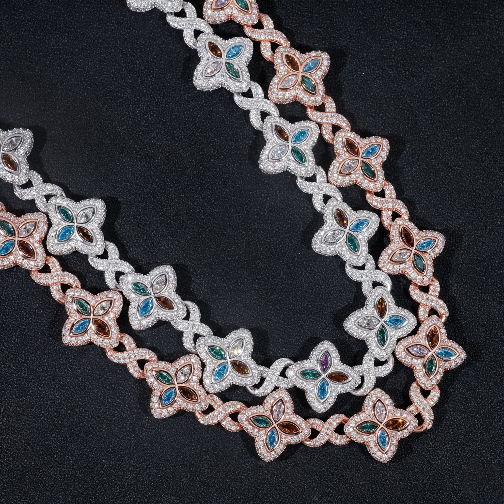 18mm S925 Moissanite color clover Chain Cuban Chain