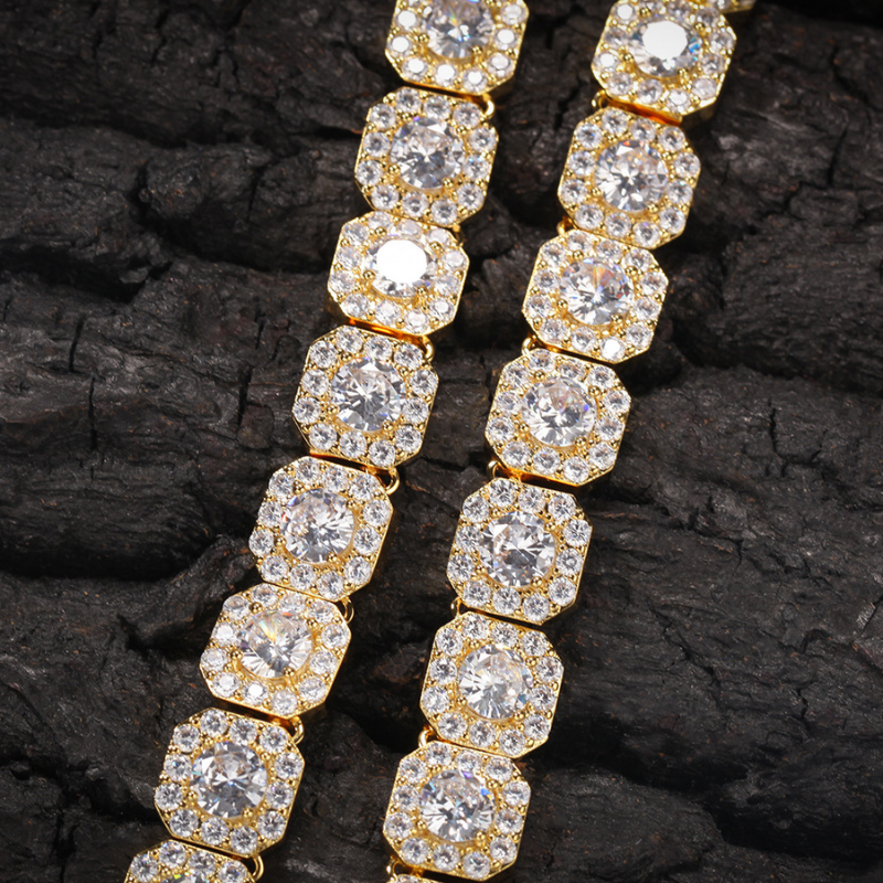 10mm Moissanite Clustered Tennis Chain In Yellow Gold