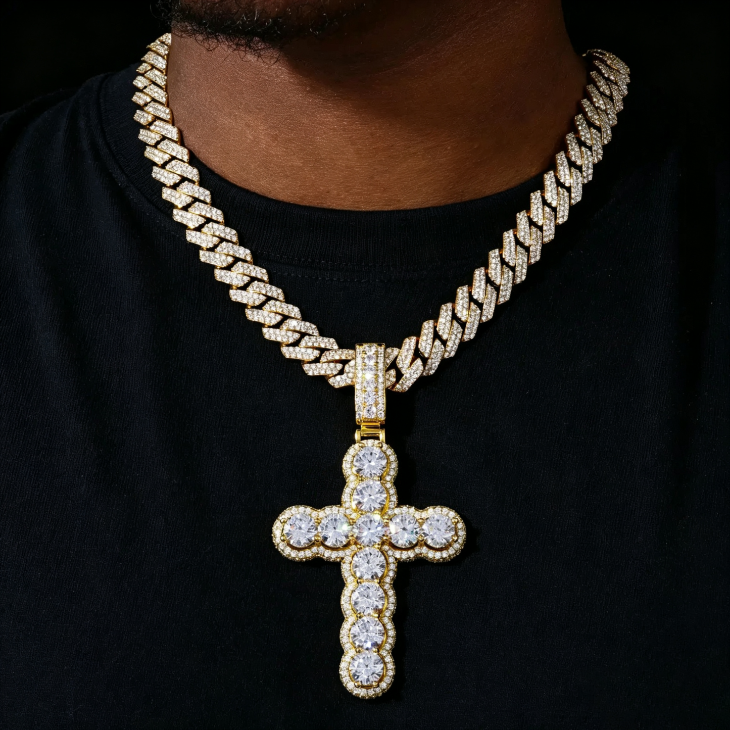 S925 Moissanite Cross Pendant with Side-Set Diamonds