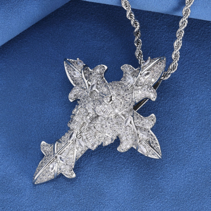 Moissanite Hip Hop Skull Rose Cross Pendant