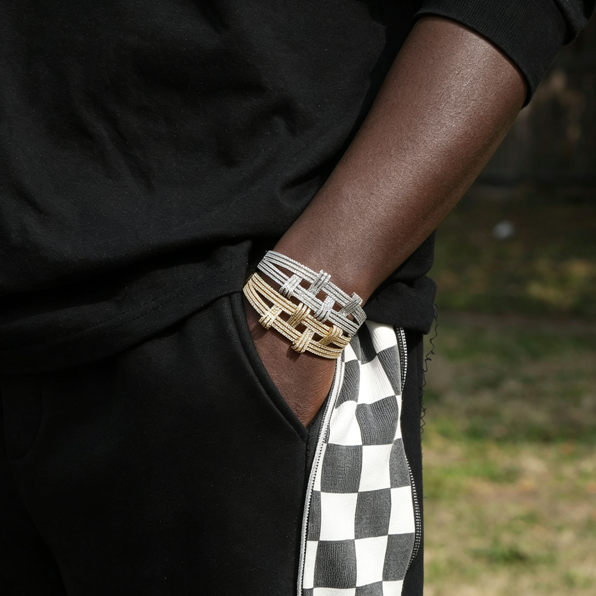 23mm Gold-Tone Hip-Hop Geometric Double Layer Bangle