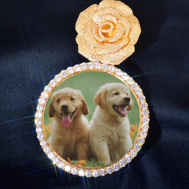 Moissanite Rose Flower Large Disc Customized Photo Pendant