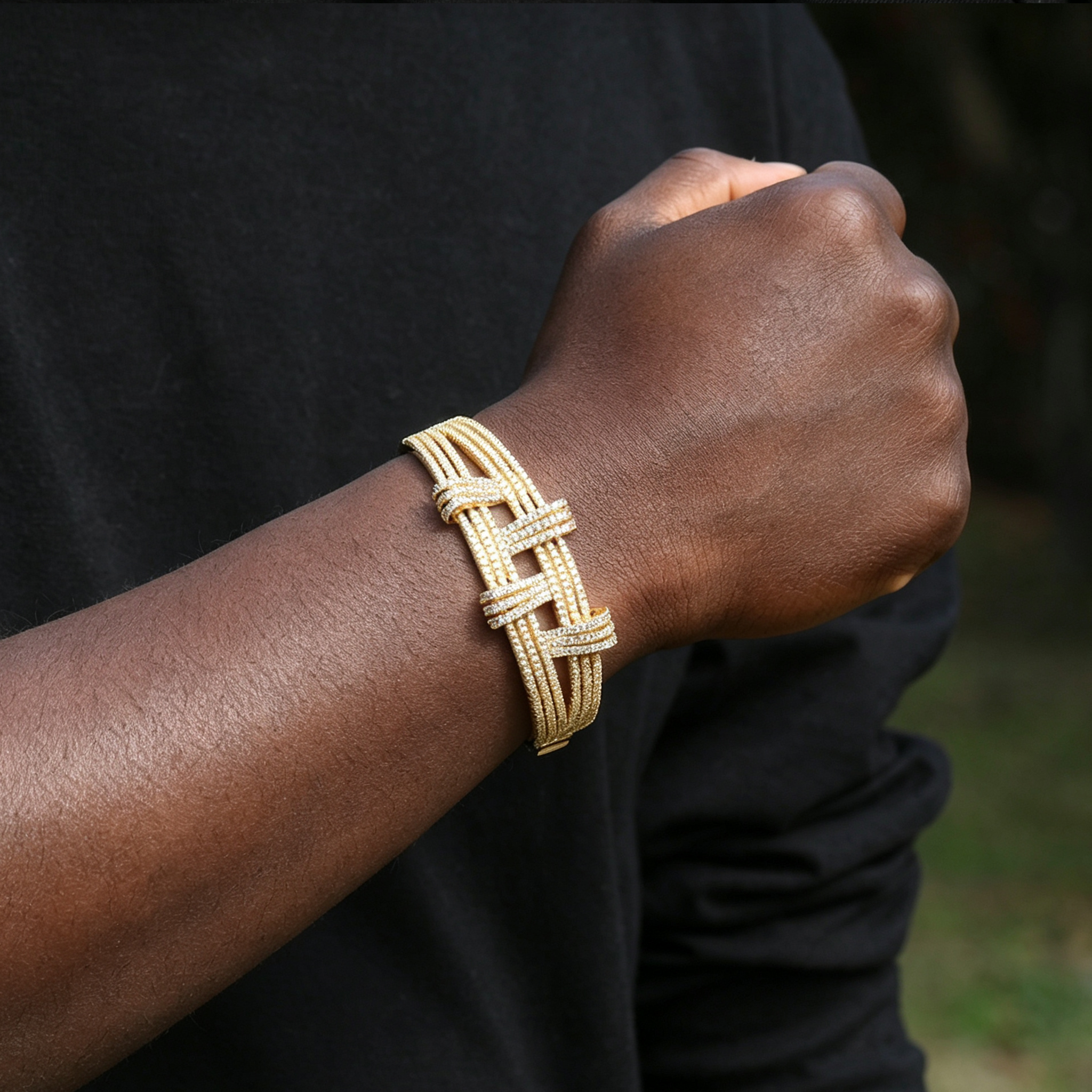 23mm Gold-Tone Hip-Hop Geometric Double Layer Bangle