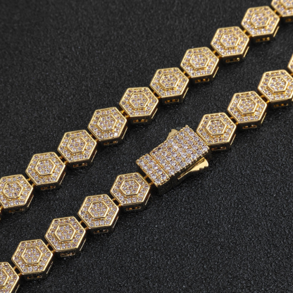 8.5mm Moissanite Geometric Hexagonal Rock Sugar Chain