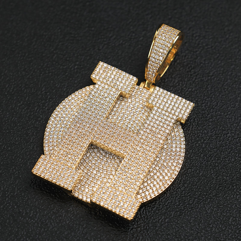 Large Round Disc Moissanite Custom Letter Pendant