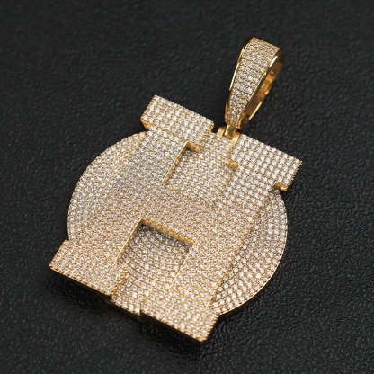 Large Round Disc Moissanite Custom Letter Pendant