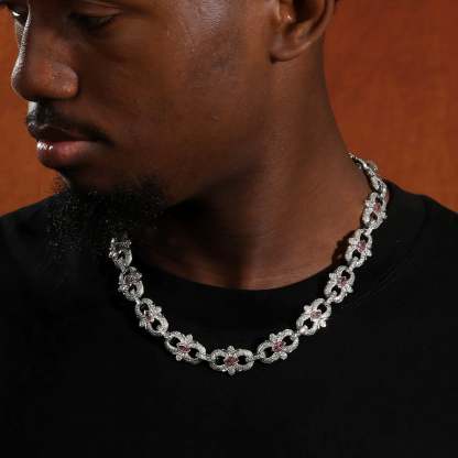 16mm Moissanite "Horseshoe Flower" Cuban Link Chain