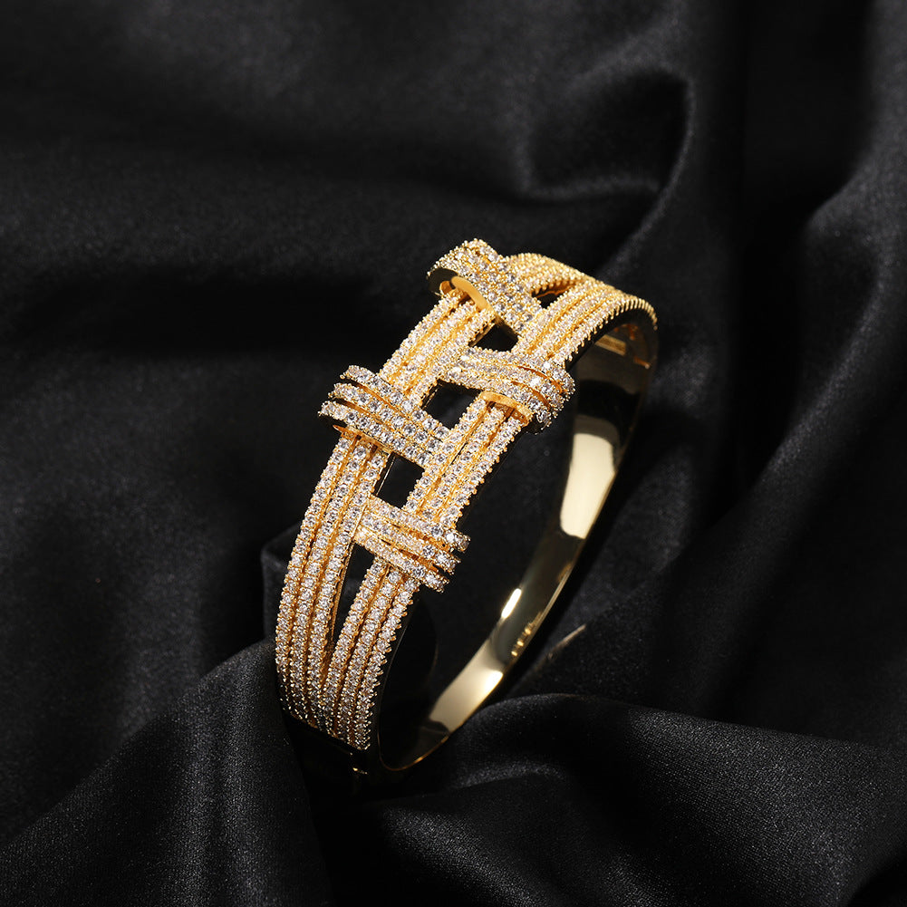 23mm Gold-Tone Hip-Hop Geometric Double Layer Bangle