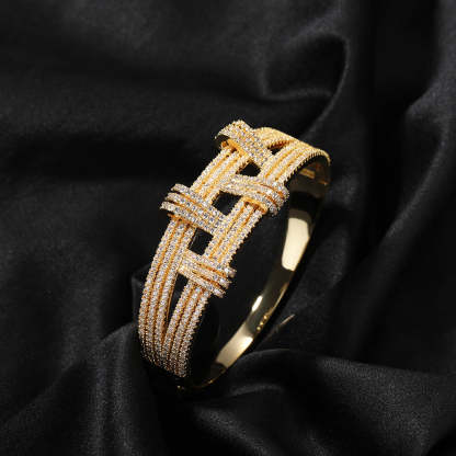 23mm Gold-Tone Hip-Hop Geometric Double Layer Bangle