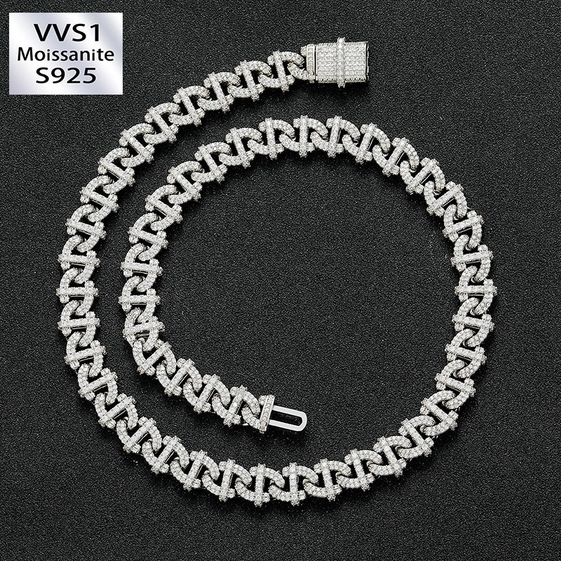 10mm Geometric Moissanite Cuban Chain