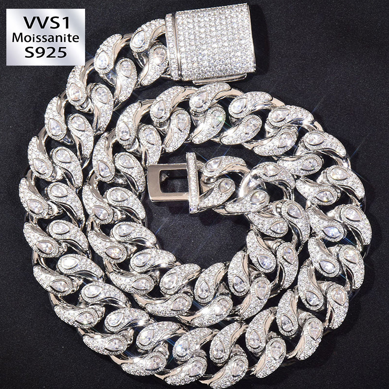 20mm Moissanite "Snake Eye" Paisley-Design Cuban Chain