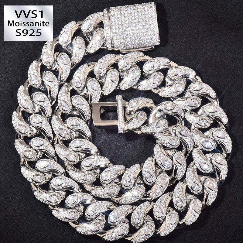 20mm Moissanite "Snake Eye" Paisley-Design Cuban Chain