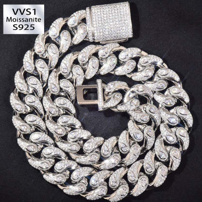 20mm Moissanite "Snake Eye" Paisley-Design Cuban Chain