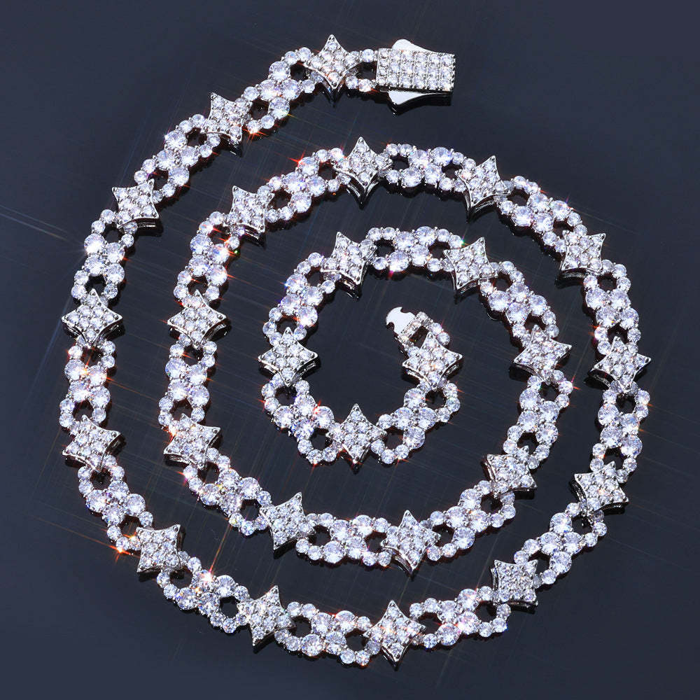 12mm Moissanite Star and Infinity Link Chain with Spring Clasp