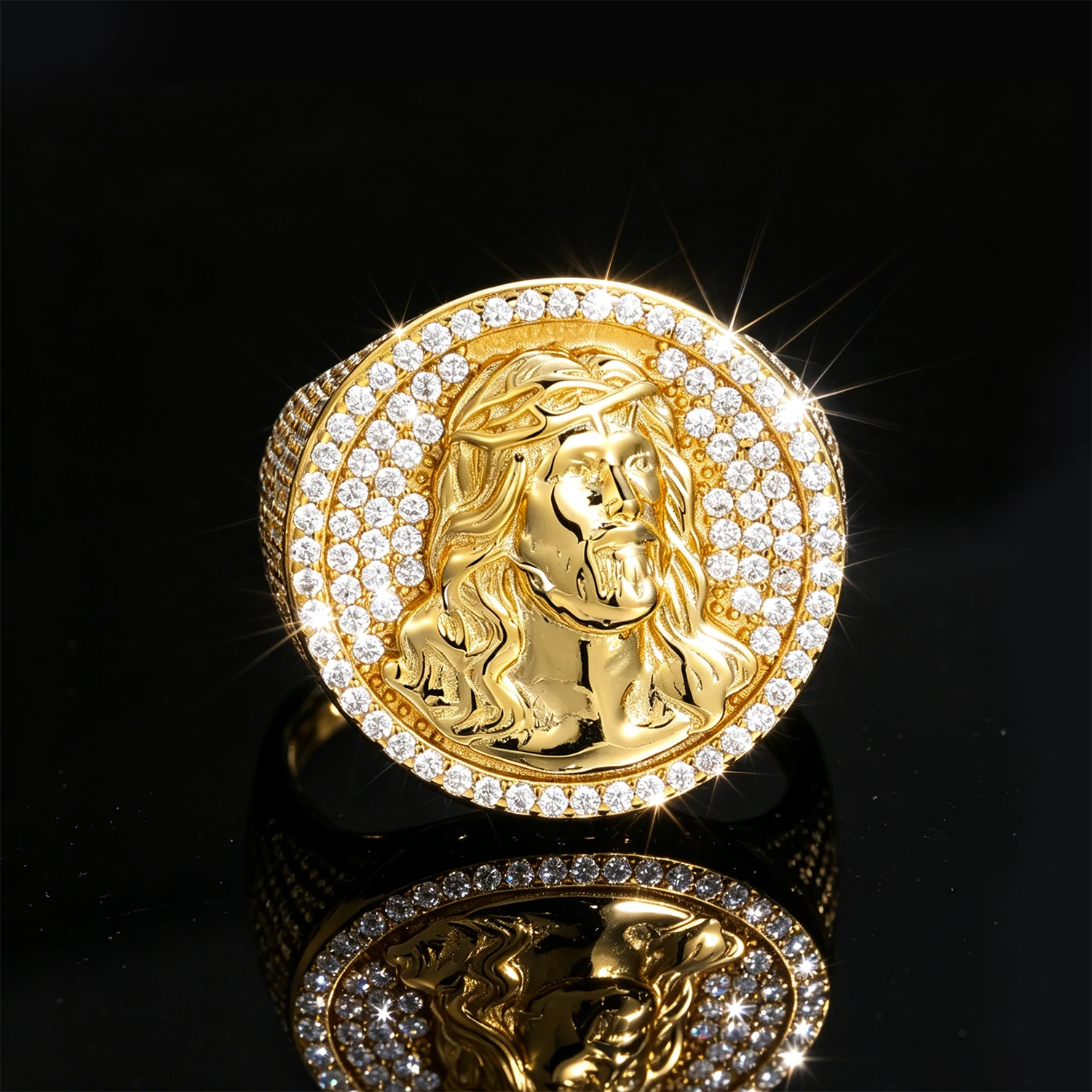 Moissanite Jesus Head Round Ring