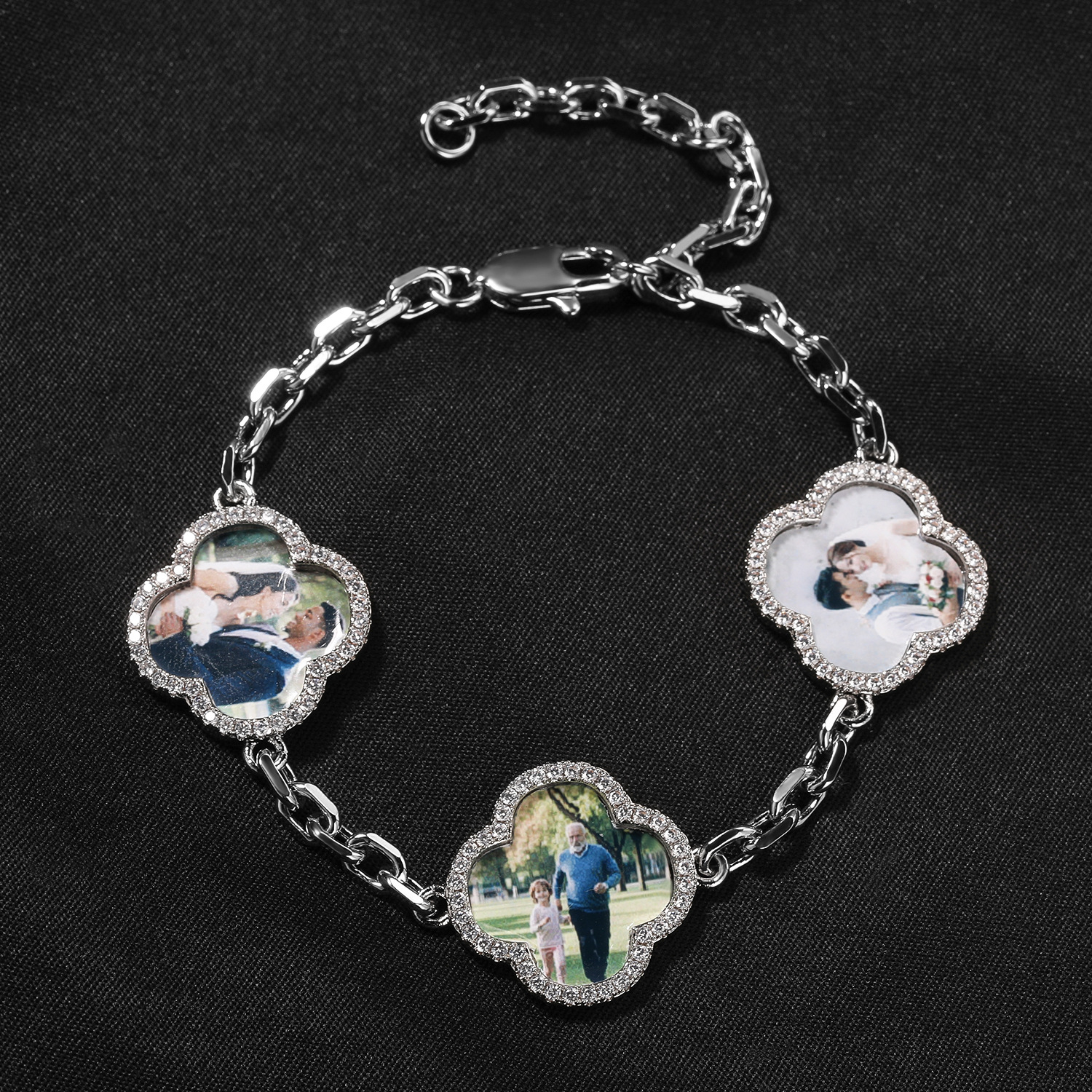 Moissanite Custom Lucky Four-Leaf Photo Clover Bracelet 