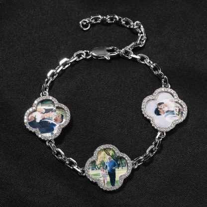Moissanite Custom Lucky Four-Leaf Photo Clover Bracelet 