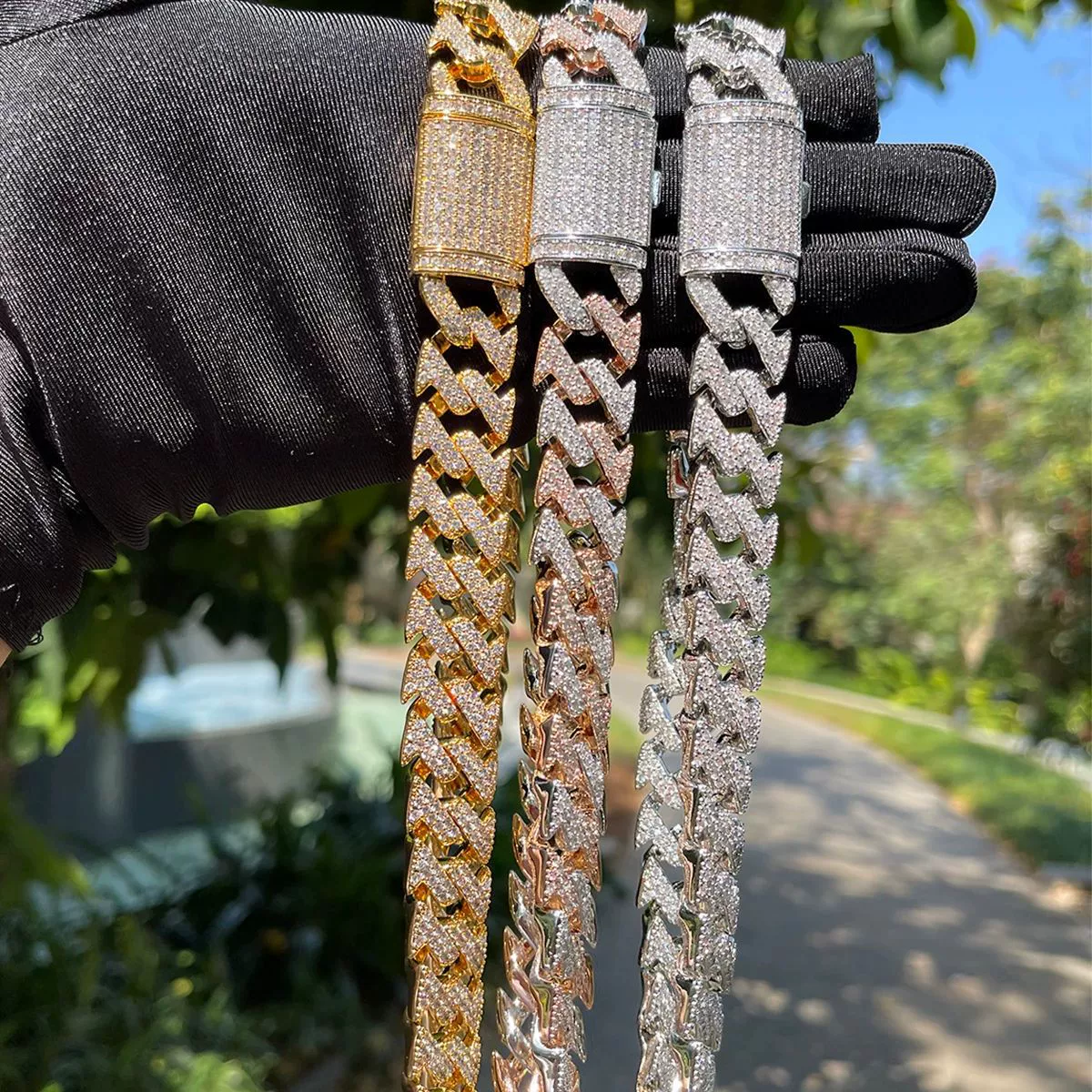 S925 Moissanite Curved Cuban Chain