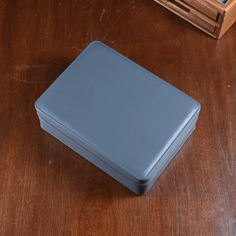 8-Slot Portable Genuine Leather Travel Organizer Case