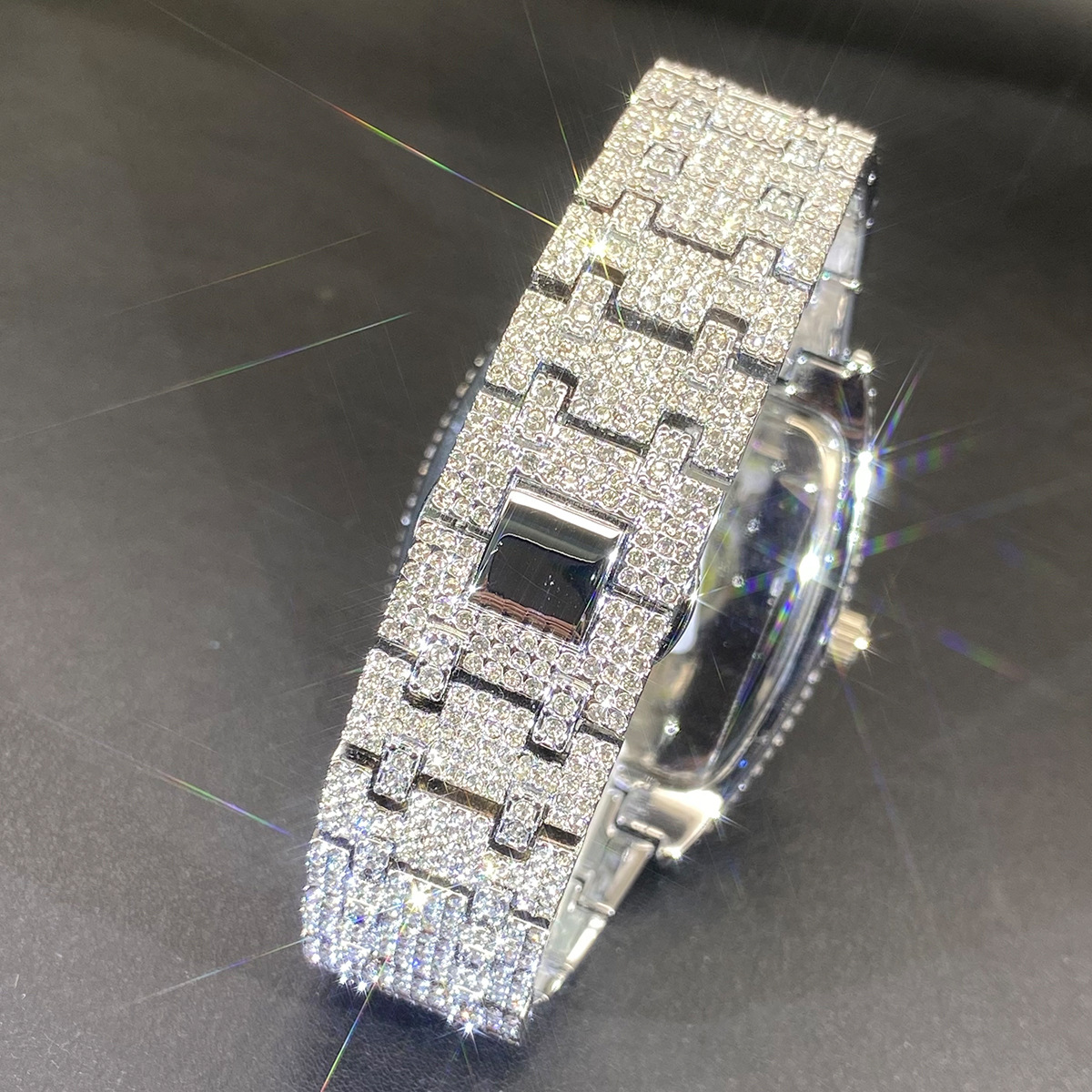 Silver Tonneau Shaped Moissanite Watch