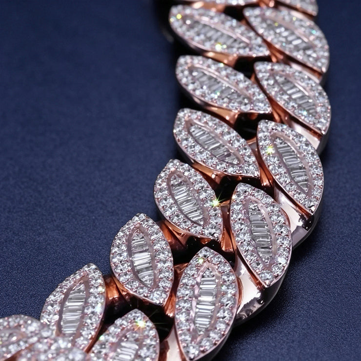 18mm VVS Moissanite Baguette Round Cut  Cuban Chain